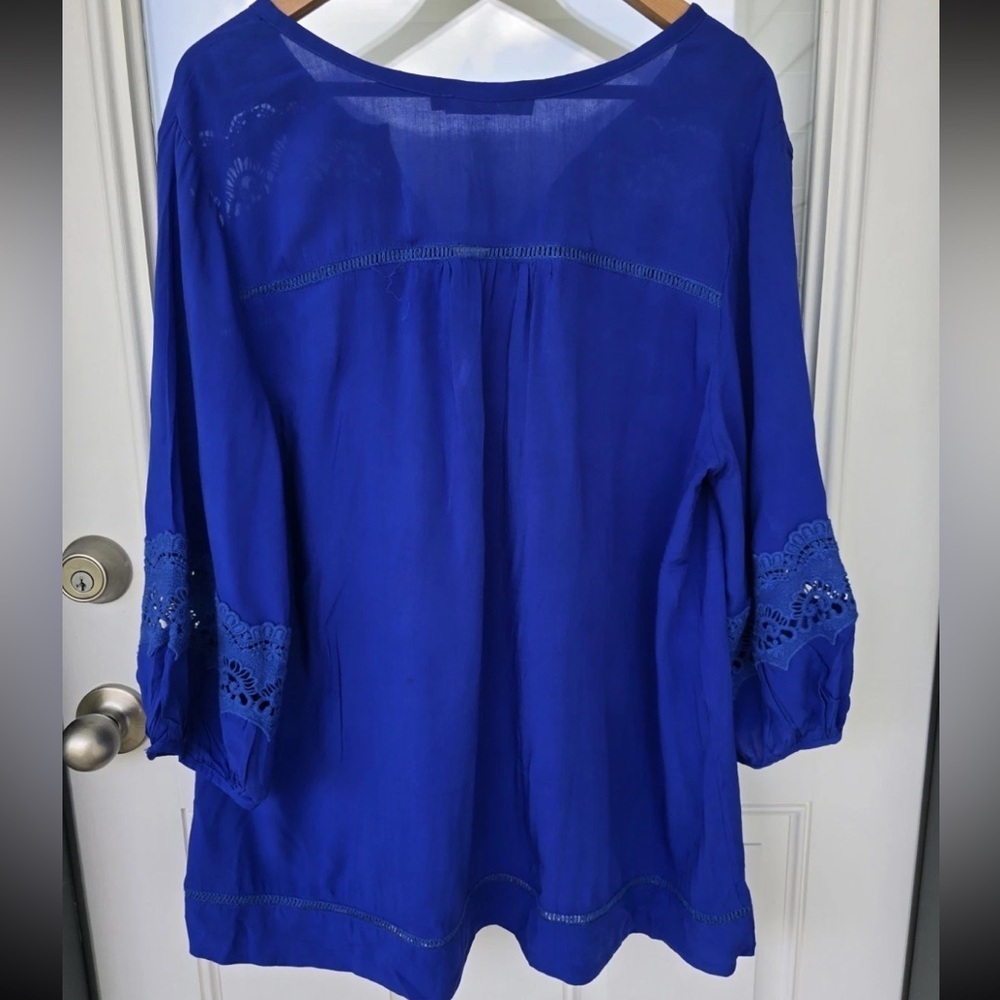 Solitaire Eyelet Tunic Lace Top Sz 1X Plus Blue Women's 3/4 Sleeve Coastal - Picture 16 of 16
